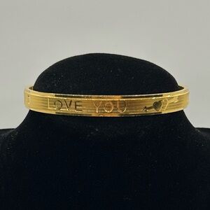 Gold Tone LOVE YOU Bangle Bracelet Heart Arrow Engraved Romantic Gift Jewelry